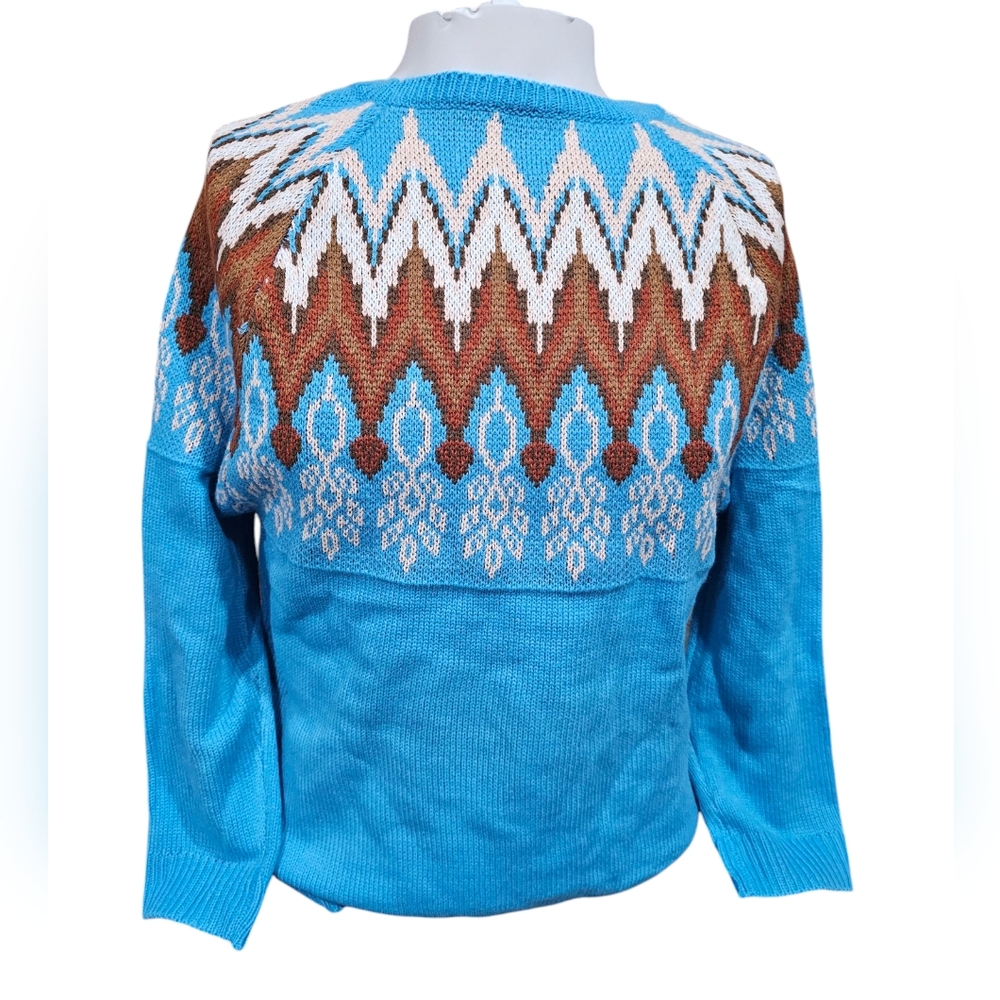 New Unbranded Women's Blue and Brown Patterned Sweater Size‎ XL
